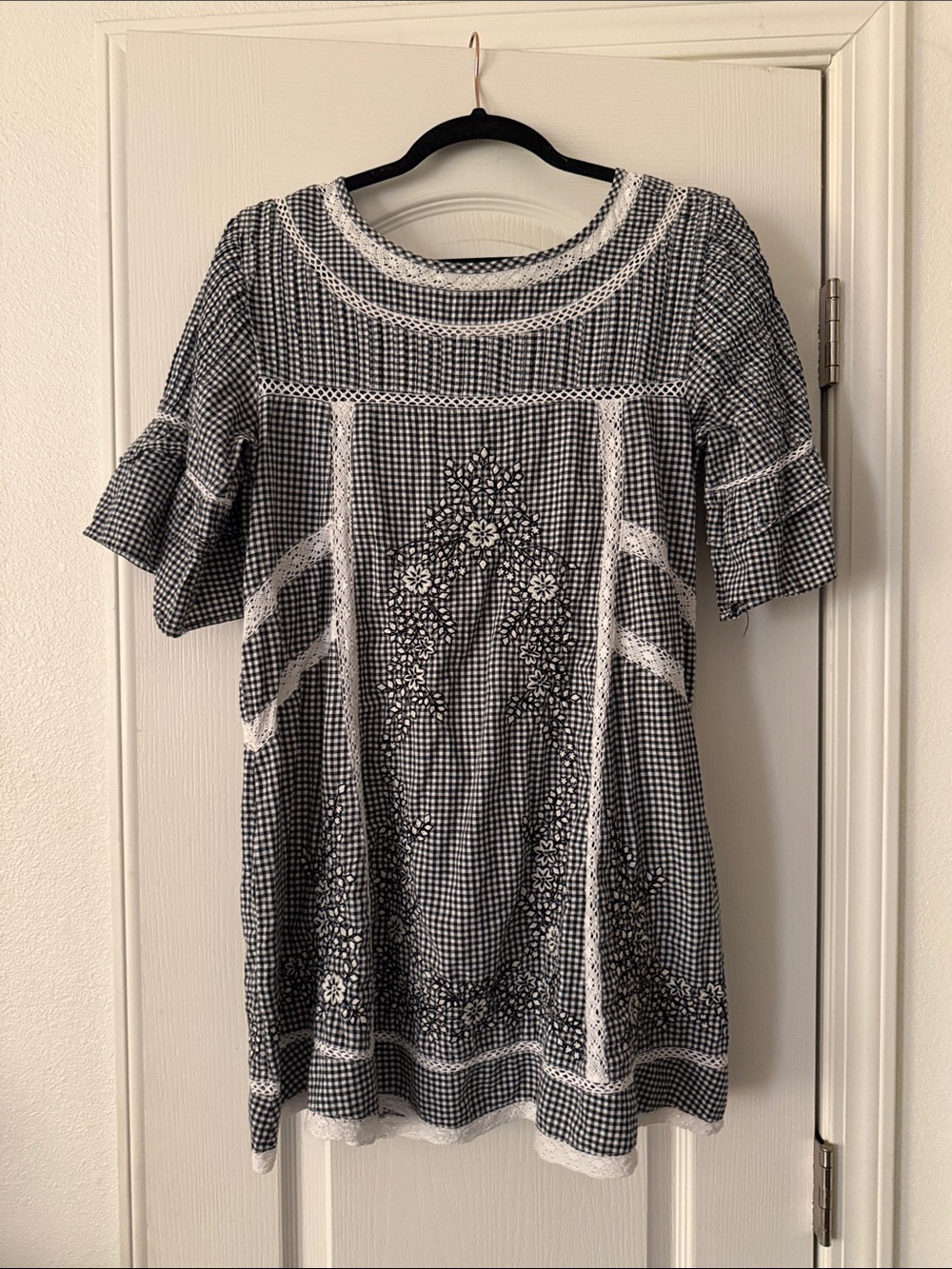 Free people Black & White Gingham Embroidered Women’s Tunic Top